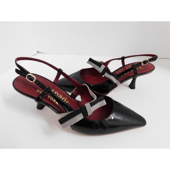 Kate‎ Spade Maritza Black Patent Leather Slingback Heels Bow Detail 7.5 B - Picture 1 of 6